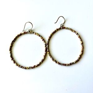 Brown Beaded Hoop Earrings